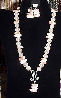 N172.14 - pink quartz and biwa pearls necklace and earrings