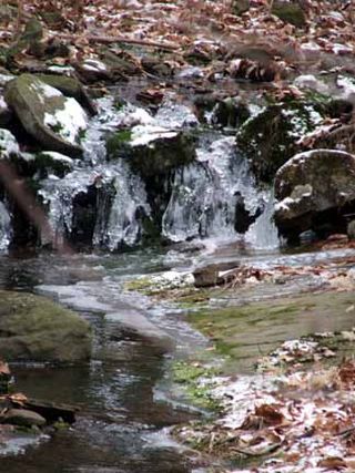 Frozen stream water close up