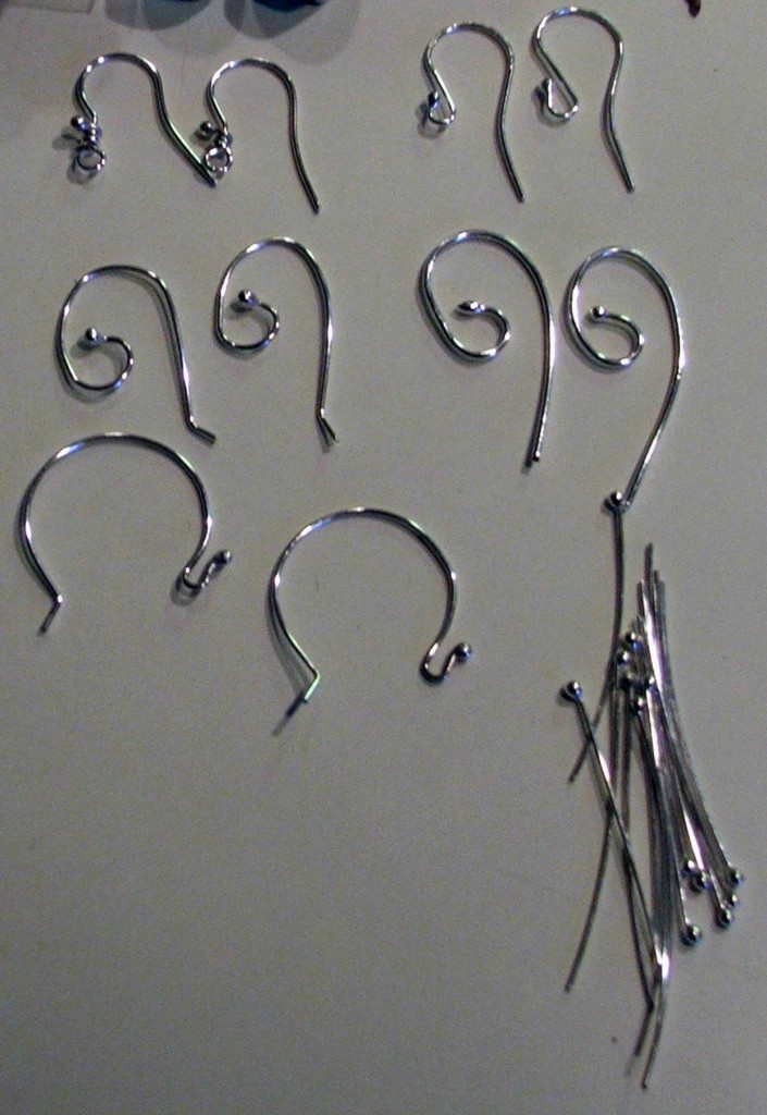 handmade fine silver earwires and headpins by Tammy Vitale (I just learned how today!)