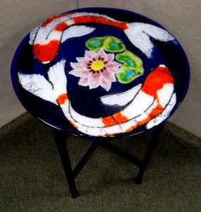 Mary Ida Rolape's Koi Table:  fused glass.  Anything Mary Ida pick up she does magnificently.  And she's very generous with her knowledge!