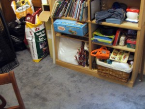 bead room floor by bookcase clean