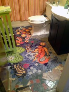 my hall bath floor with handmade and commercial tiles