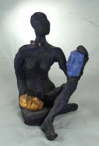 Stand alone sculpture, Her STory, fired clay and acrylic, by Tammy Vitale