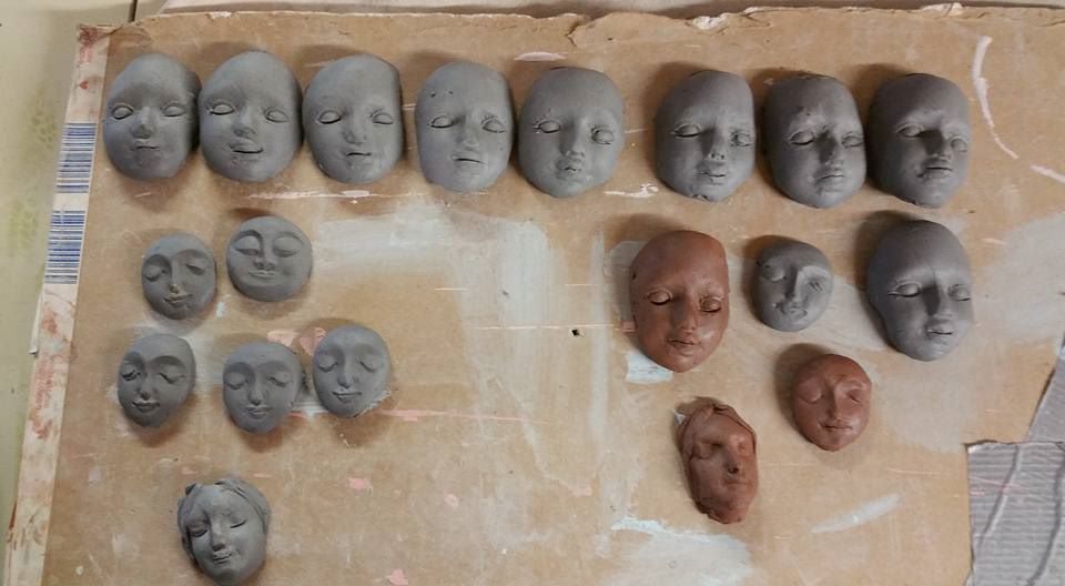 Hand made Spirit Doll faces by Tammy Vitale. The larger faces are from a homemade cast.