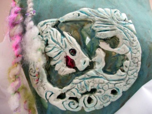detail, dragon, wall sculpture by Tammy Vitale