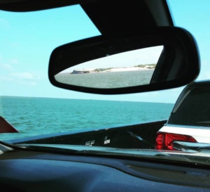 rearview mirror - leaving ocracoke 2018