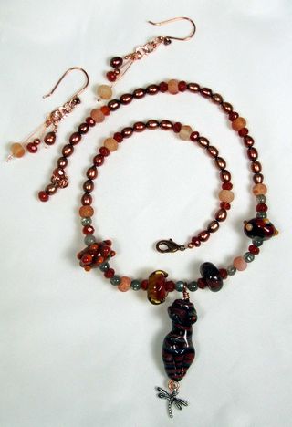 Banded torso necklace and earrings full